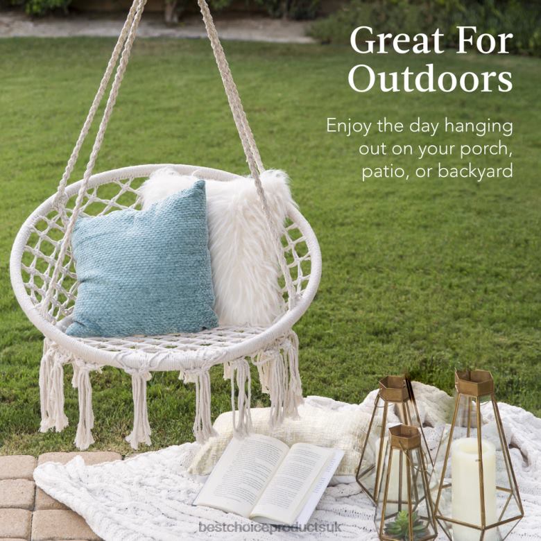 Outdoor Living | Best Choice ProductsCotton Macrame Hammock Hanging Chair Swing, Handwoven w/ Backrest N62R1464 Beige