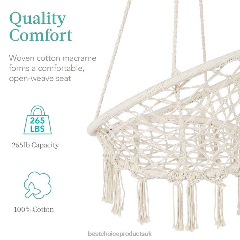 Outdoor Living | Best Choice ProductsCotton Macrame Hammock Hanging Chair Swing, Handwoven w/ Backrest N62R1464 Beige