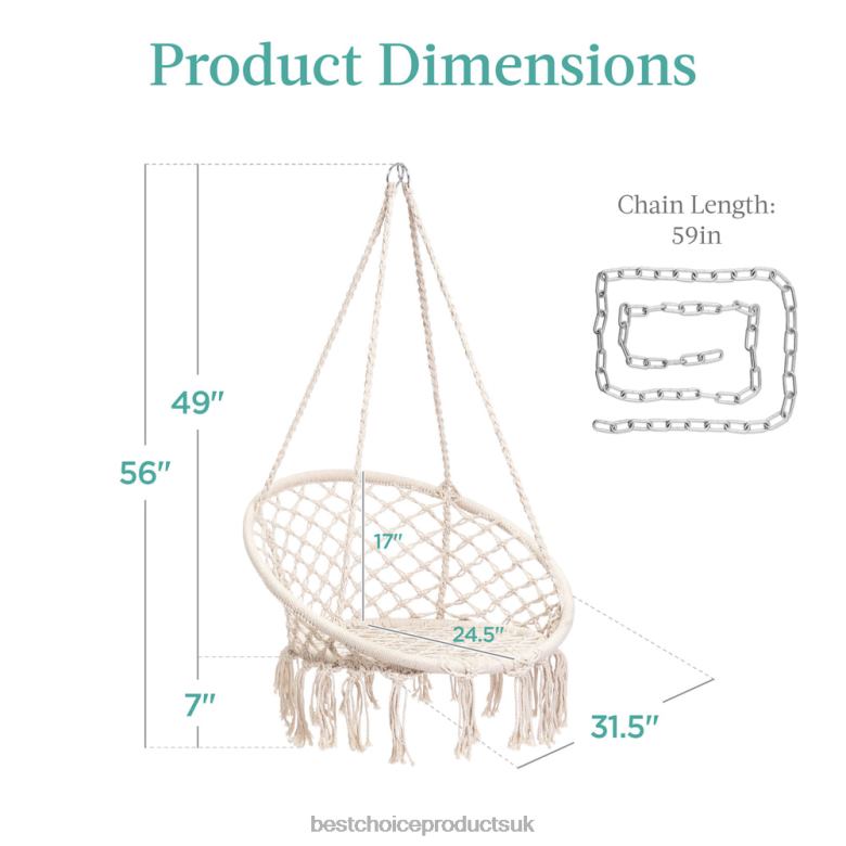 Outdoor Living | Best Choice ProductsCotton Macrame Hammock Hanging Chair Swing, Handwoven w/ Backrest N62R1464 Beige