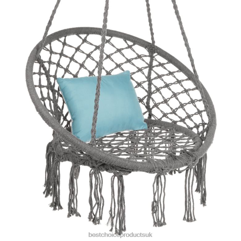 Outdoor Living | Best Choice ProductsCotton Macrame Hammock Hanging Chair Swing, Handwoven w/ Backrest N62R1465 Gray