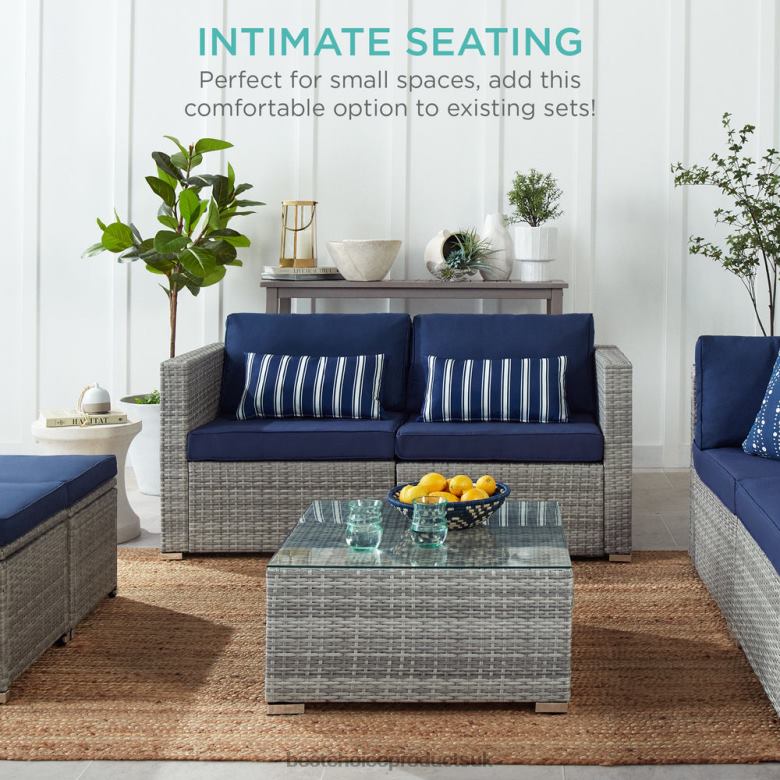 Outdoor Living | Best Choice Products2-Person Outdoor Patio Loveseat Sofa Couch w/ 2 Accent Pillows N62R1433 Gray/Navy