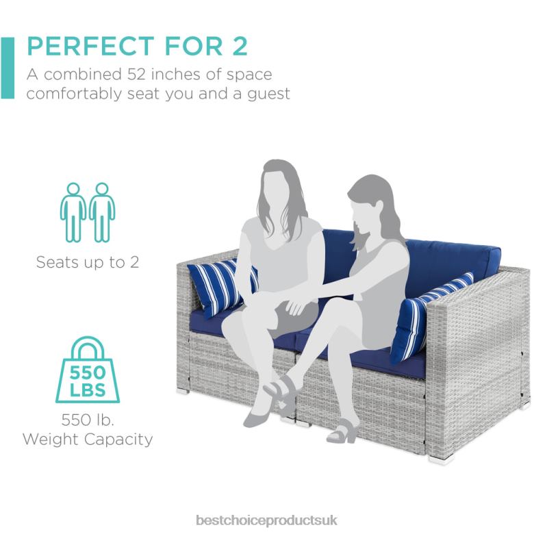 Outdoor Living | Best Choice Products2-Person Outdoor Patio Loveseat Sofa Couch w/ 2 Accent Pillows N62R1433 Gray/Navy