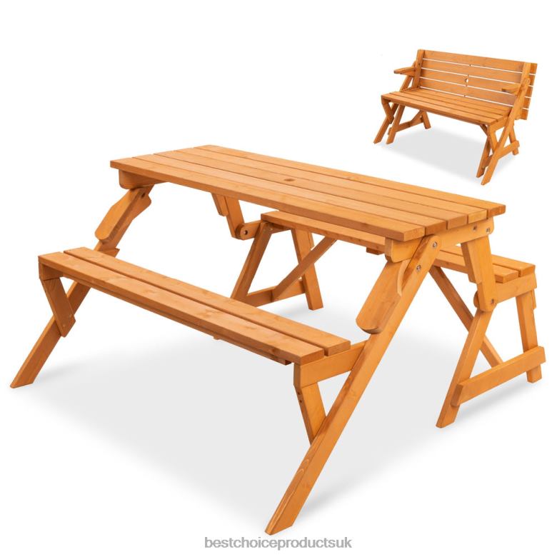 Outdoor Living | Best Choice Products2-in-1 Outdoor Interchangeable Wooden Picnic Table/Garden Bench N62R431 Brown