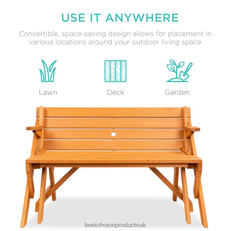 Outdoor Living | Best Choice Products2-in-1 Outdoor Interchangeable Wooden Picnic Table/Garden Bench N62R431 Brown