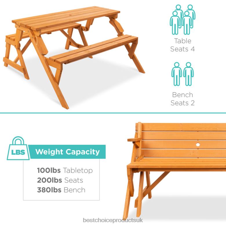 Outdoor Living | Best Choice Products2-in-1 Outdoor Interchangeable Wooden Picnic Table/Garden Bench N62R431 Brown