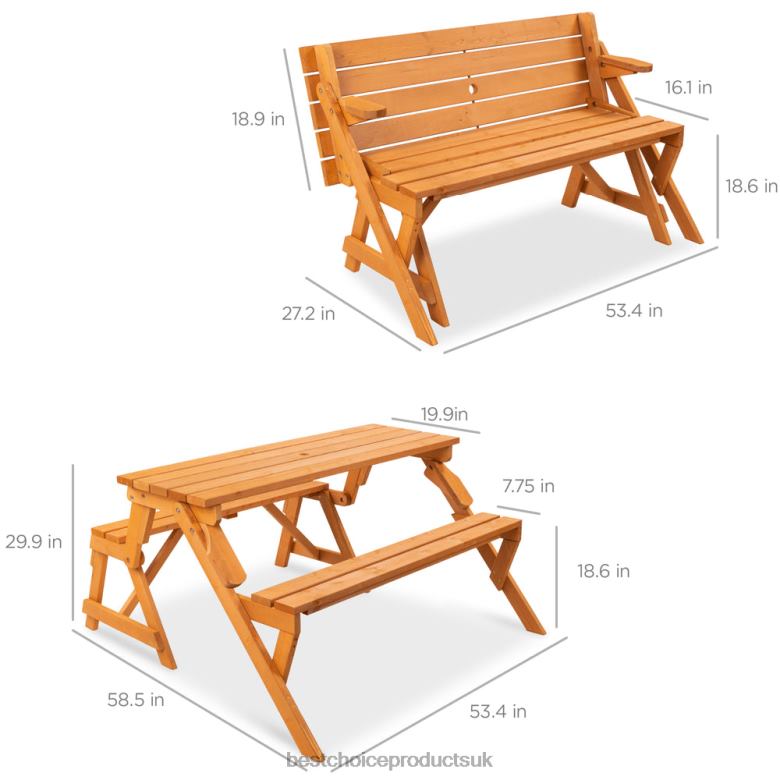 Outdoor Living | Best Choice Products2-in-1 Outdoor Interchangeable Wooden Picnic Table/Garden Bench N62R431 Brown