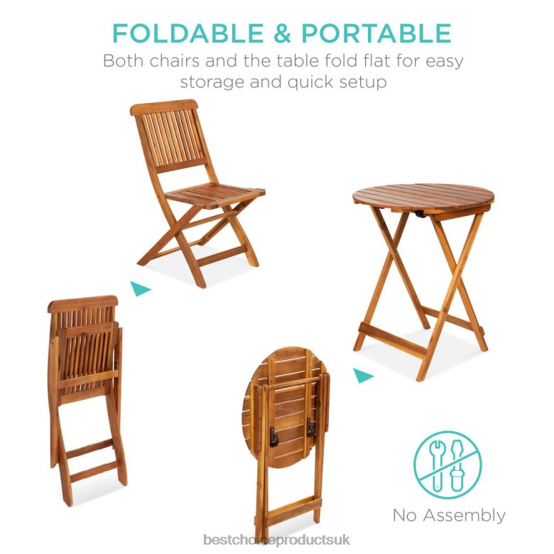 Outdoor Living | Best Choice Products3-Piece Acacia Wood Bistro Set w/ Folding Table, 2 Chairs N62R421 Brown