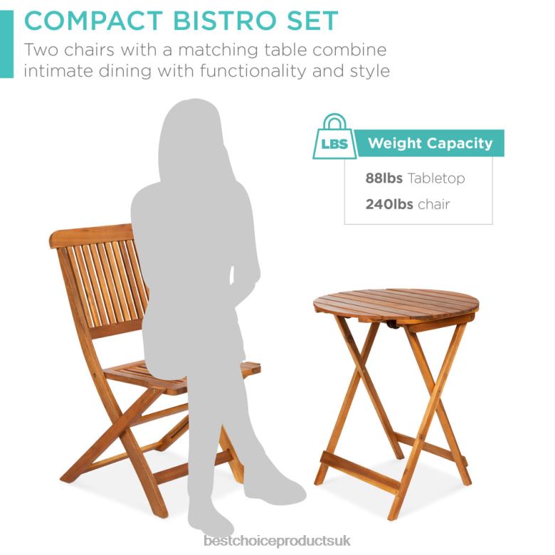 Outdoor Living | Best Choice Products3-Piece Acacia Wood Bistro Set w/ Folding Table, 2 Chairs N62R421 Brown