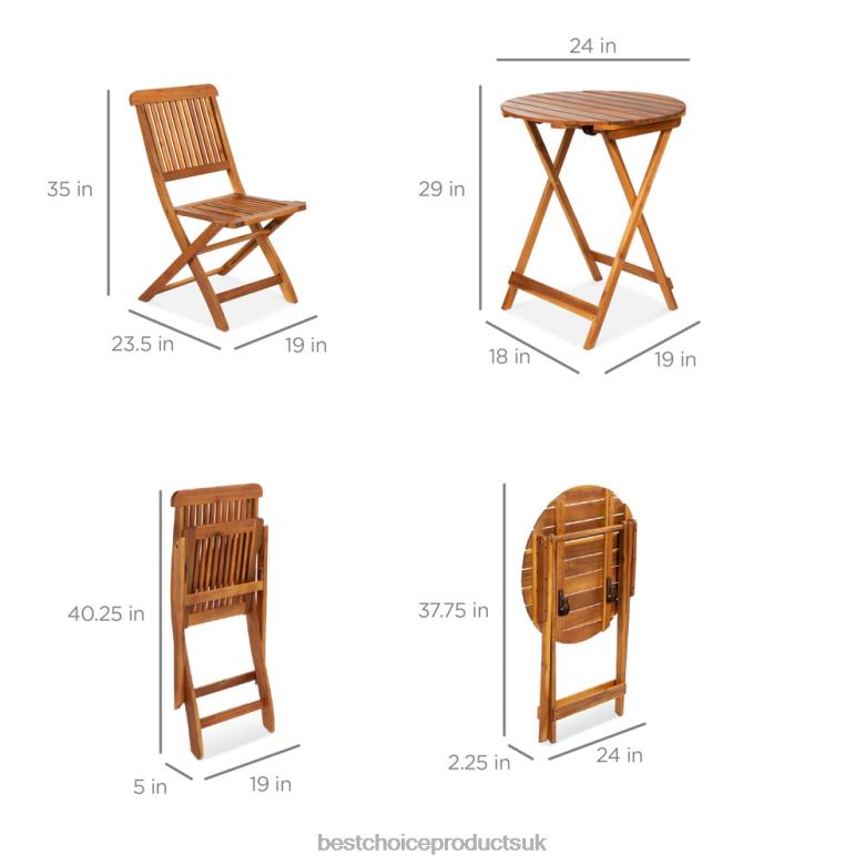 Outdoor Living | Best Choice Products3-Piece Acacia Wood Bistro Set w/ Folding Table, 2 Chairs N62R421 Brown