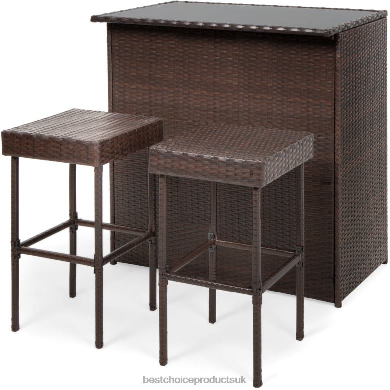 Outdoor Living | Best Choice Products3-Piece Outdoor All-Weather Wicker Bar Table Set w/ 2 Stools N62R943 Brown