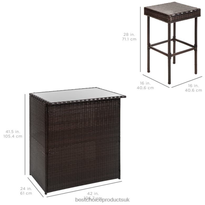 Outdoor Living | Best Choice Products3-Piece Outdoor All-Weather Wicker Bar Table Set w/ 2 Stools N62R943 Brown
