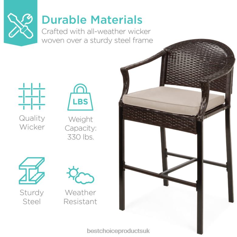 Outdoor Living | Best Choice Products3-Piece Outdoor Bistro Wicker Table Bar Set w/ Bar Stools, Footrests N62R1396 Beige