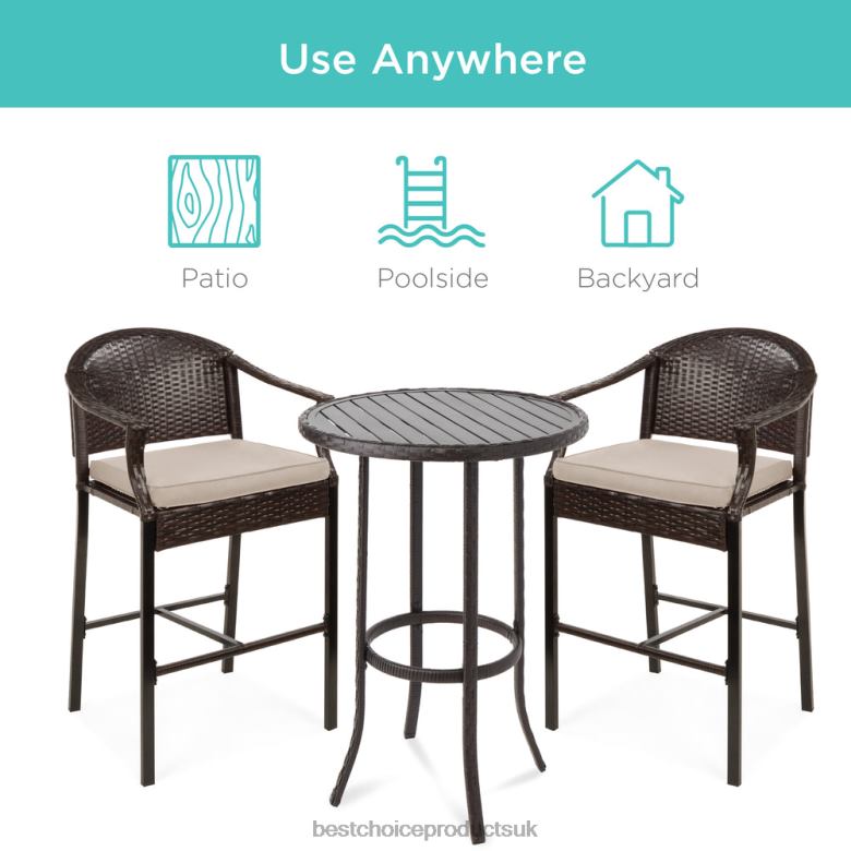 Outdoor Living | Best Choice Products3-Piece Outdoor Bistro Wicker Table Bar Set w/ Bar Stools, Footrests N62R1396 Beige