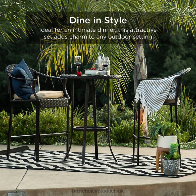 Outdoor Living | Best Choice Products3-Piece Outdoor Bistro Wicker Table Bar Set w/ Bar Stools, Footrests N62R1396 Beige