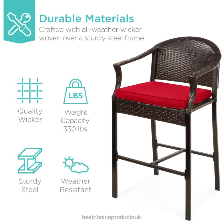 Outdoor Living | Best Choice Products3-Piece Outdoor Bistro Wicker Table Bar Set w/ Bar Stools, Footrests N62R1397 Red