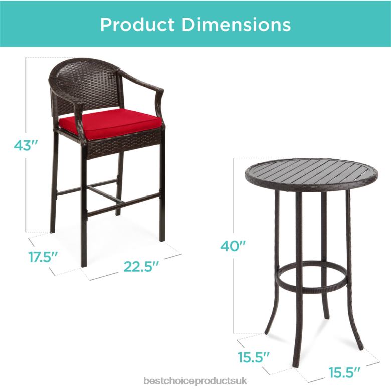 Outdoor Living | Best Choice Products3-Piece Outdoor Bistro Wicker Table Bar Set w/ Bar Stools, Footrests N62R1397 Red
