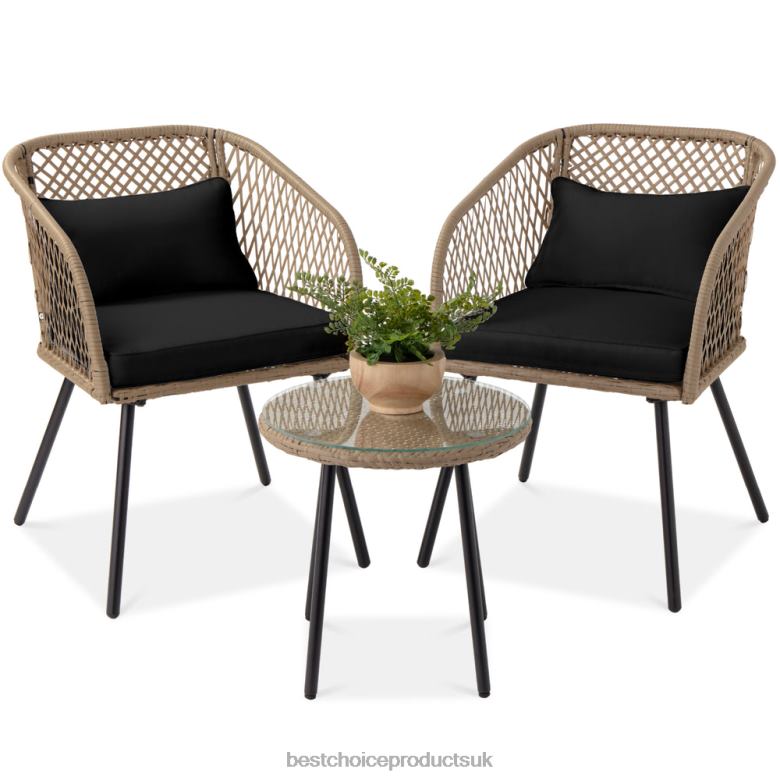 Outdoor Living | Best Choice Products3-Piece Outdoor Diamond Weave Wicker Bistro Set w/ Tempered Glass Side Table N62R1445 Black