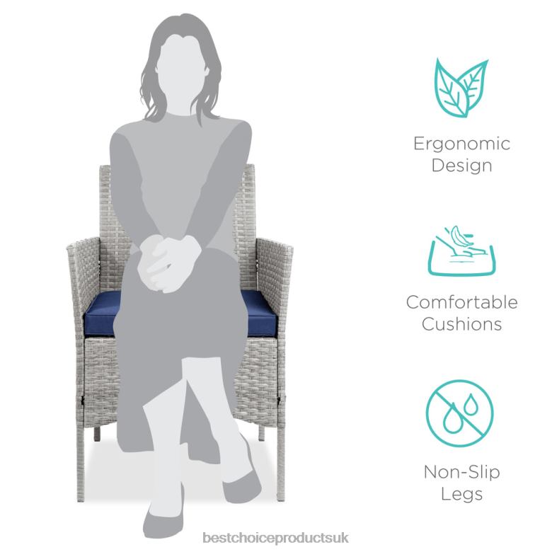 Outdoor Living | Best Choice Products3-Piece Outdoor Patio Wicker Bistro Set w/ Side Storage Table N62R1311 Gray/Navy