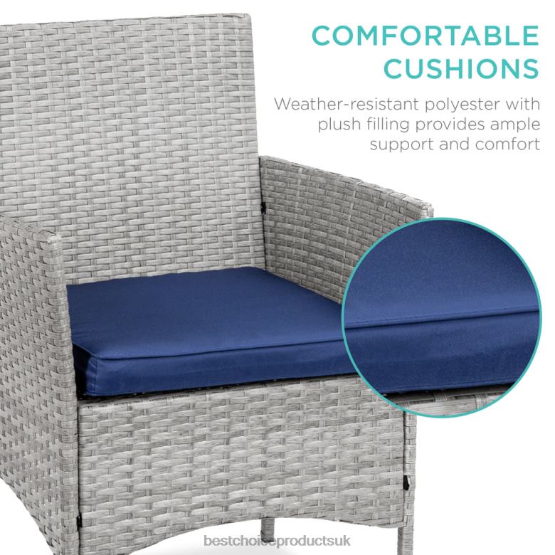 Outdoor Living | Best Choice Products3-Piece Outdoor Patio Wicker Bistro Set w/ Side Storage Table N62R1311 Gray/Navy