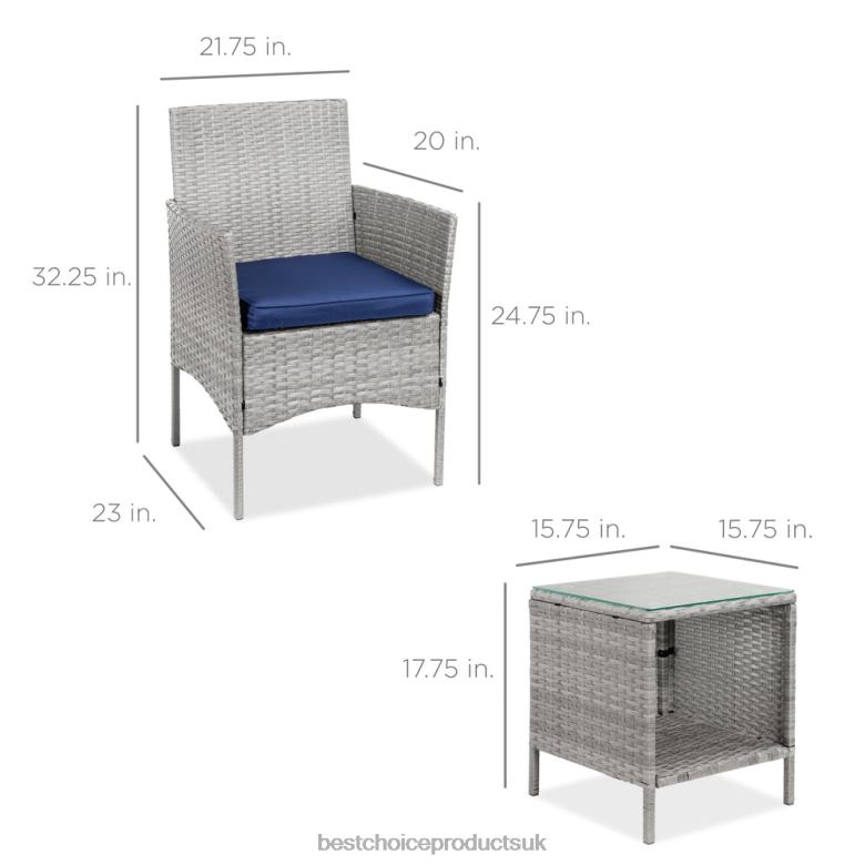 Outdoor Living | Best Choice Products3-Piece Outdoor Patio Wicker Bistro Set w/ Side Storage Table N62R1311 Gray/Navy