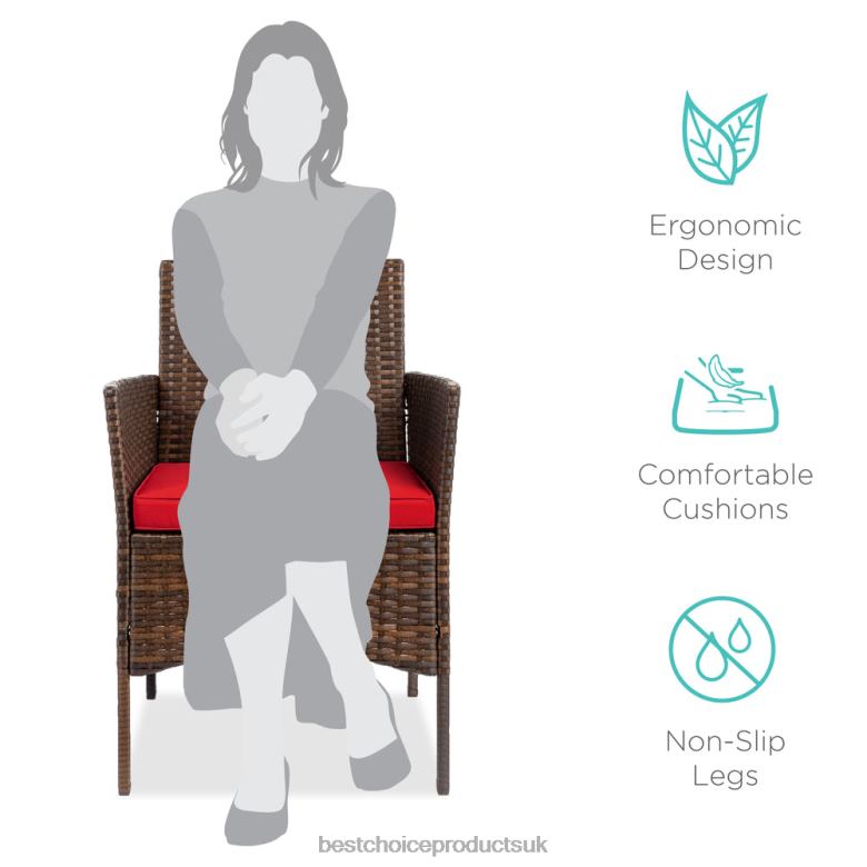 Outdoor Living | Best Choice Products3-Piece Outdoor Patio Wicker Bistro Set w/ Side Storage Table N62R1312 Brown/Red