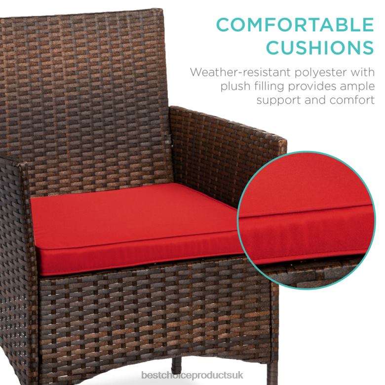 Outdoor Living | Best Choice Products3-Piece Outdoor Patio Wicker Bistro Set w/ Side Storage Table N62R1312 Brown/Red