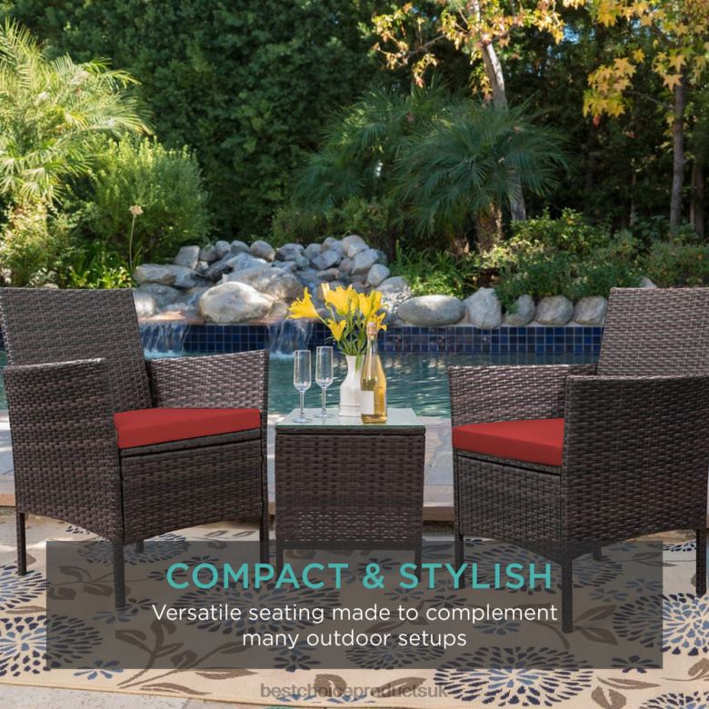Outdoor Living | Best Choice Products3-Piece Outdoor Patio Wicker Bistro Set w/ Side Storage Table N62R1312 Brown/Red