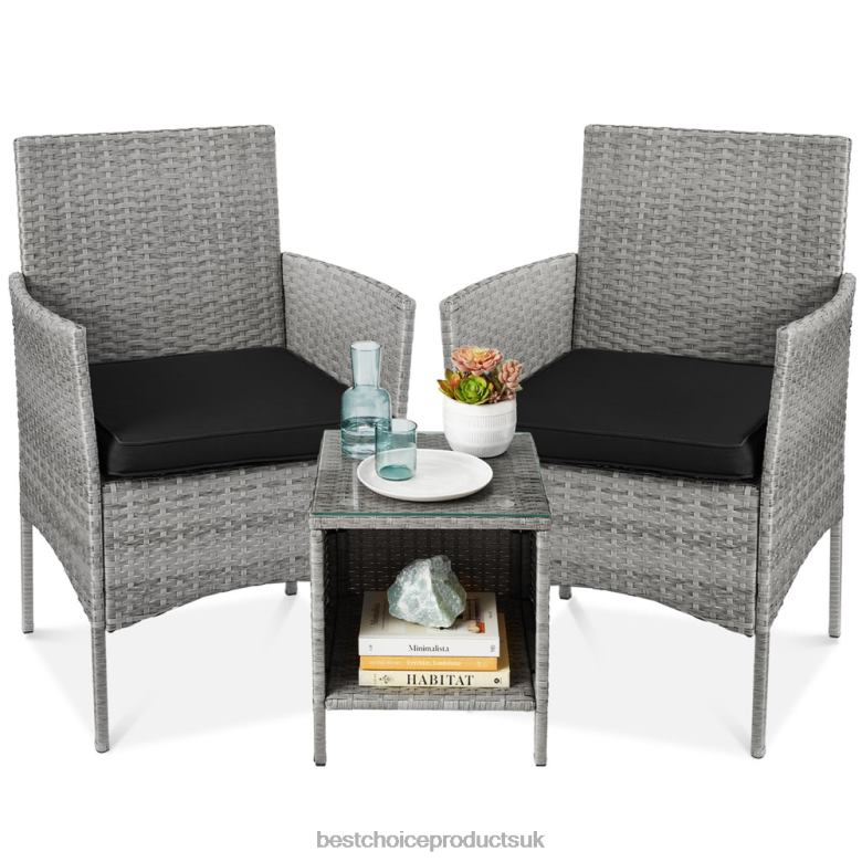 Outdoor Living | Best Choice Products3-Piece Outdoor Patio Wicker Bistro Set w/ Side Storage Table N62R1314 Gray/Black