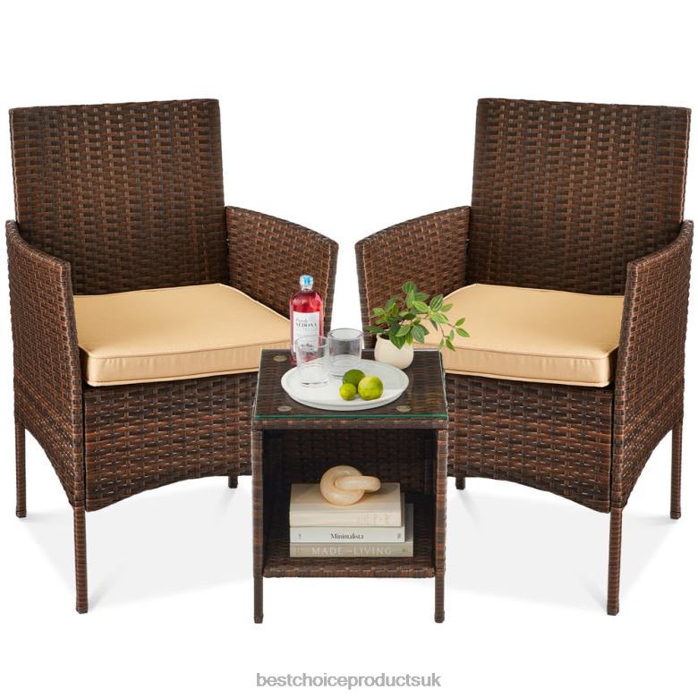 Outdoor Living | Best Choice Products3-Piece Outdoor Patio Wicker Bistro Set w/ Side Storage Table N62R1315 Brown/Tan