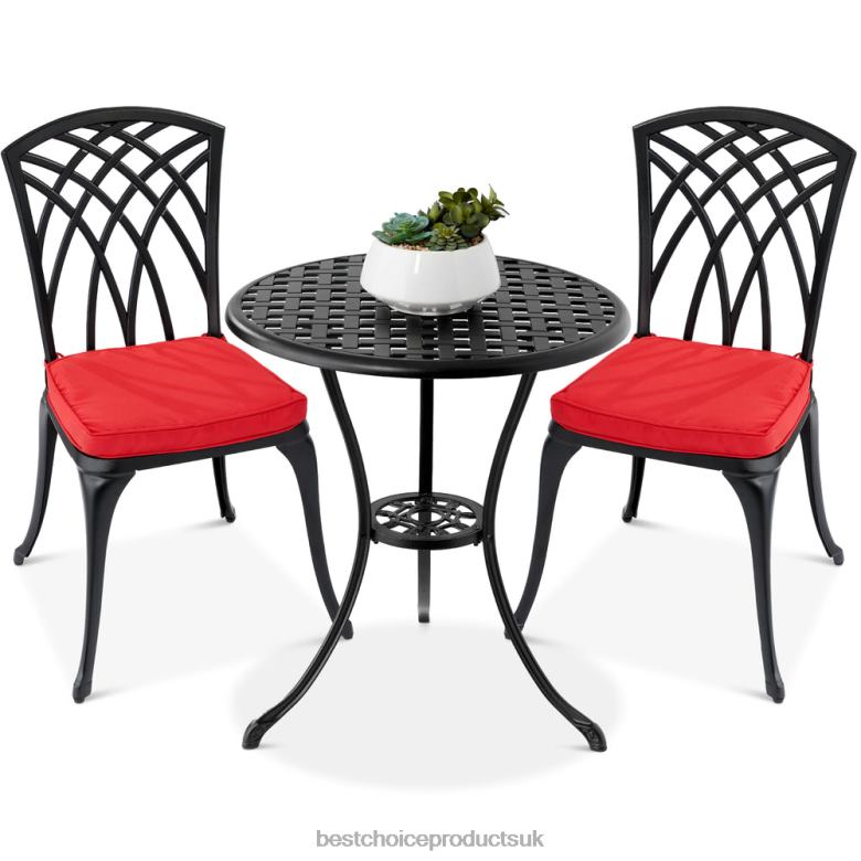 Outdoor Living | Best Choice Products3-Piece Patio Bistro Set w/ Umbrella Hole, 2 Chairs, Polyester Cushions N62R1452 Black/Red