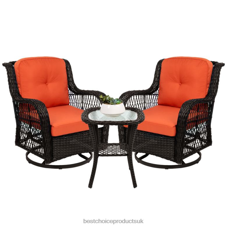 Outdoor Living | Best Choice Products3-Piece Patio Wicker Bistro Furniture Set w/ 2 Swivel Rocking Chairs, Table N62R1406 Rust