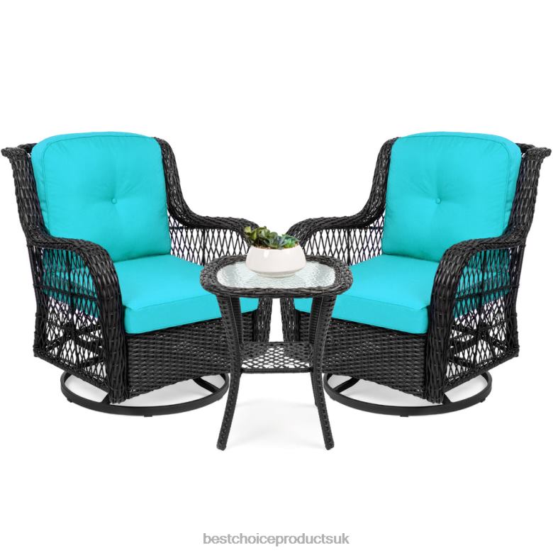 Outdoor Living | Best Choice Products3-Piece Patio Wicker Bistro Furniture Set w/ 2 Swivel Rocking Chairs, Table N62R1408 Teal
