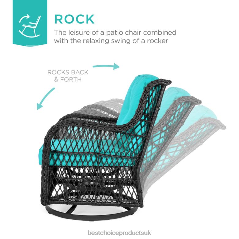 Outdoor Living | Best Choice Products3-Piece Patio Wicker Bistro Furniture Set w/ 2 Swivel Rocking Chairs, Table N62R1408 Teal