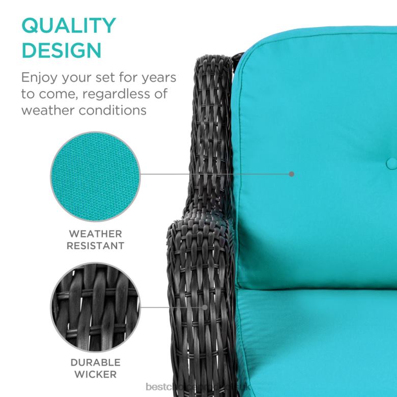 Outdoor Living | Best Choice Products3-Piece Patio Wicker Bistro Furniture Set w/ 2 Swivel Rocking Chairs, Table N62R1408 Teal