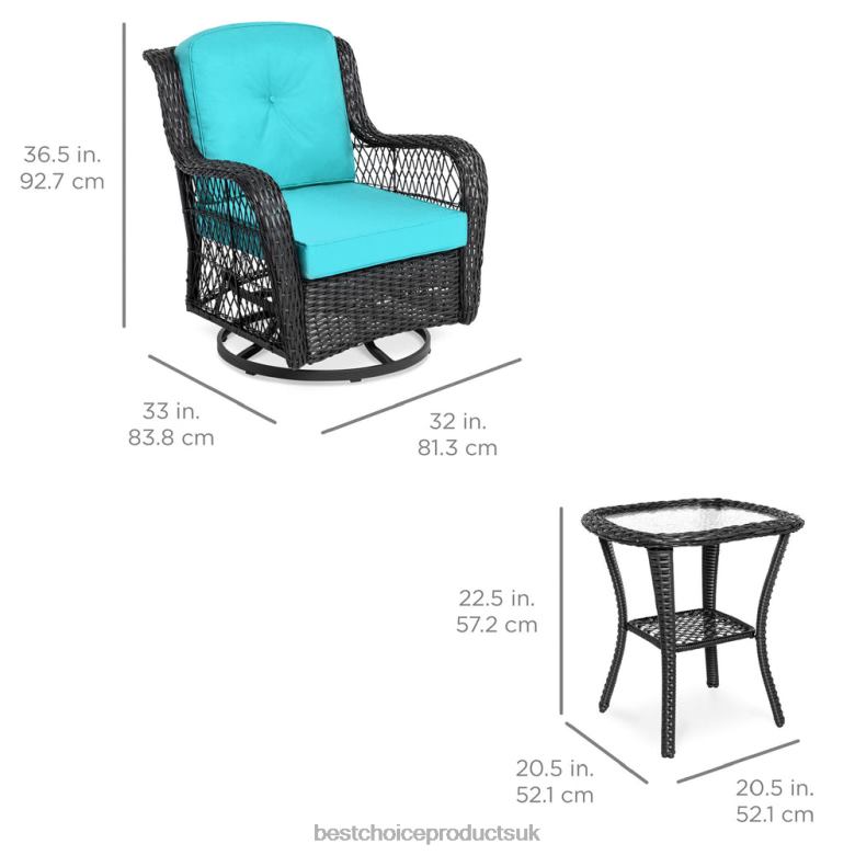 Outdoor Living | Best Choice Products3-Piece Patio Wicker Bistro Furniture Set w/ 2 Swivel Rocking Chairs, Table N62R1408 Teal