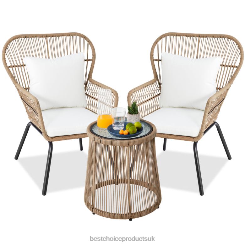Outdoor Living | Best Choice Products3-Piece Patio Wicker Conversation Bistro Set w/ 2 Chairs, Glass Top Table N62R1349 Tan