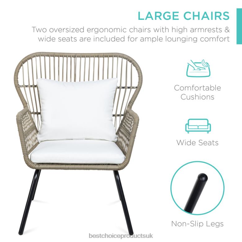 Outdoor Living | Best Choice Products3-Piece Patio Wicker Conversation Bistro Set w/ 2 Chairs, Glass Top Table N62R1349 Tan