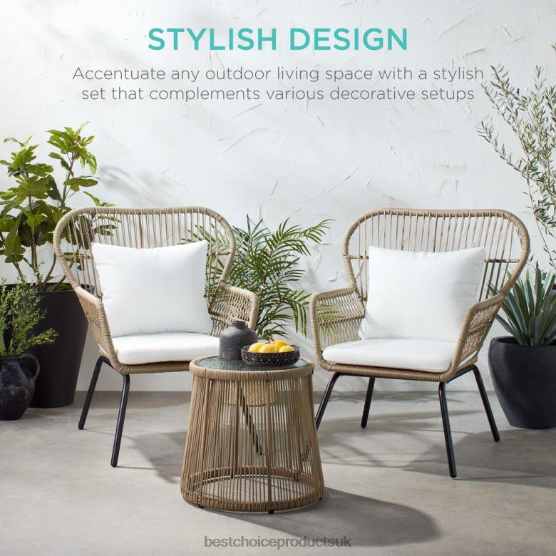 Outdoor Living | Best Choice Products3-Piece Patio Wicker Conversation Bistro Set w/ 2 Chairs, Glass Top Table N62R1349 Tan