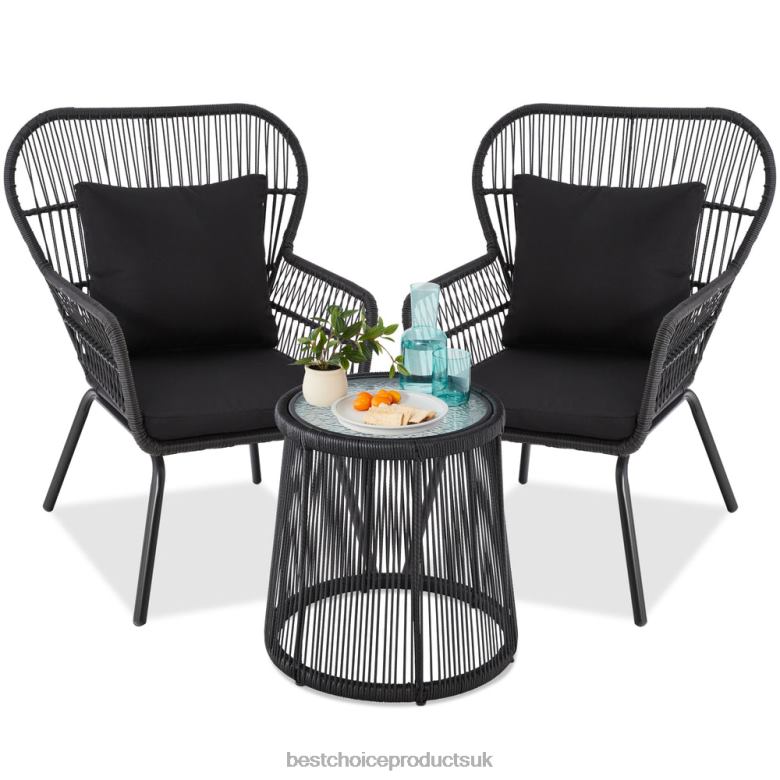 Outdoor Living | Best Choice Products3-Piece Patio Wicker Conversation Bistro Set w/ 2 Chairs, Glass Top Table N62R1350 Black
