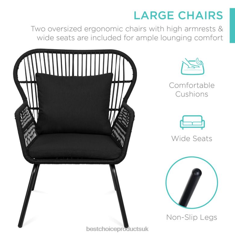 Outdoor Living | Best Choice Products3-Piece Patio Wicker Conversation Bistro Set w/ 2 Chairs, Glass Top Table N62R1350 Black