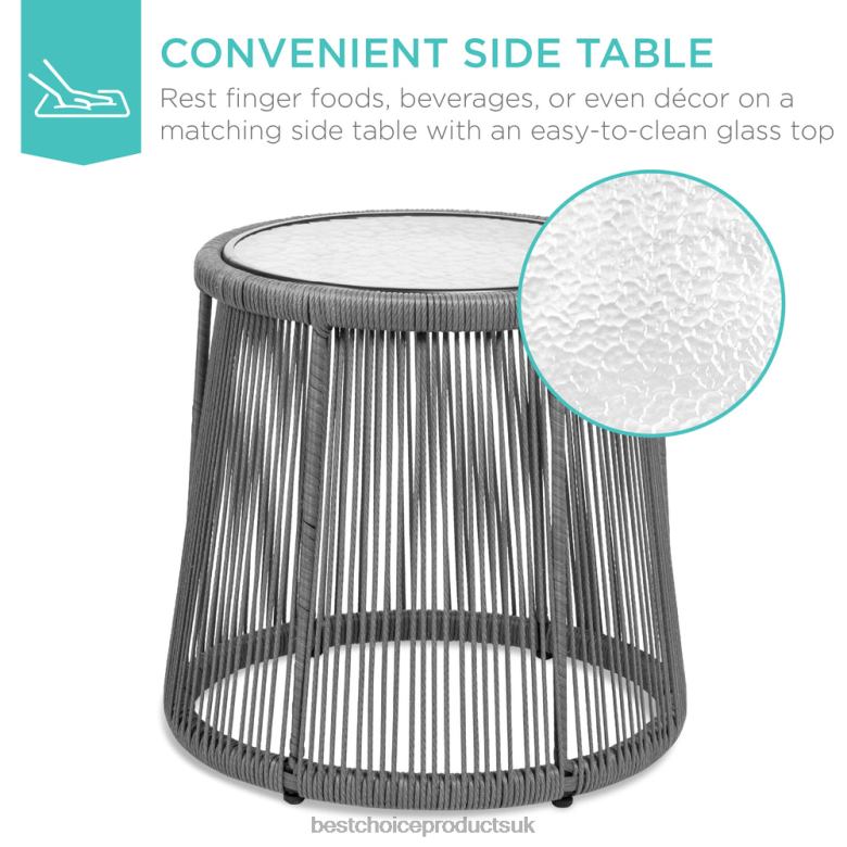 Outdoor Living | Best Choice Products3-Piece Patio Wicker Conversation Bistro Set w/ 2 Chairs, Glass Top Table N62R1351 Gray/Navy