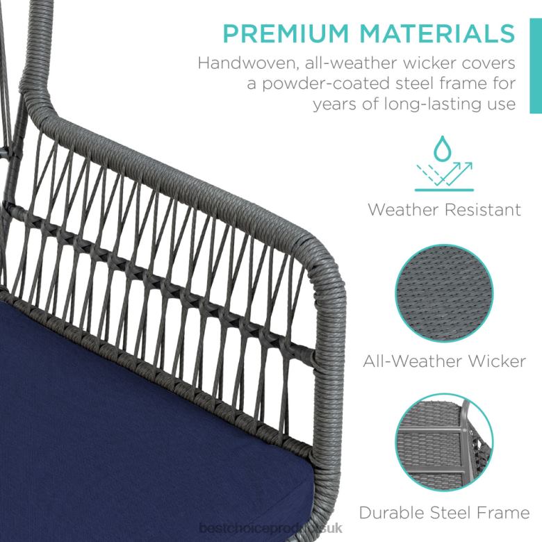 Outdoor Living | Best Choice Products3-Piece Patio Wicker Conversation Bistro Set w/ 2 Chairs, Glass Top Table N62R1351 Gray/Navy