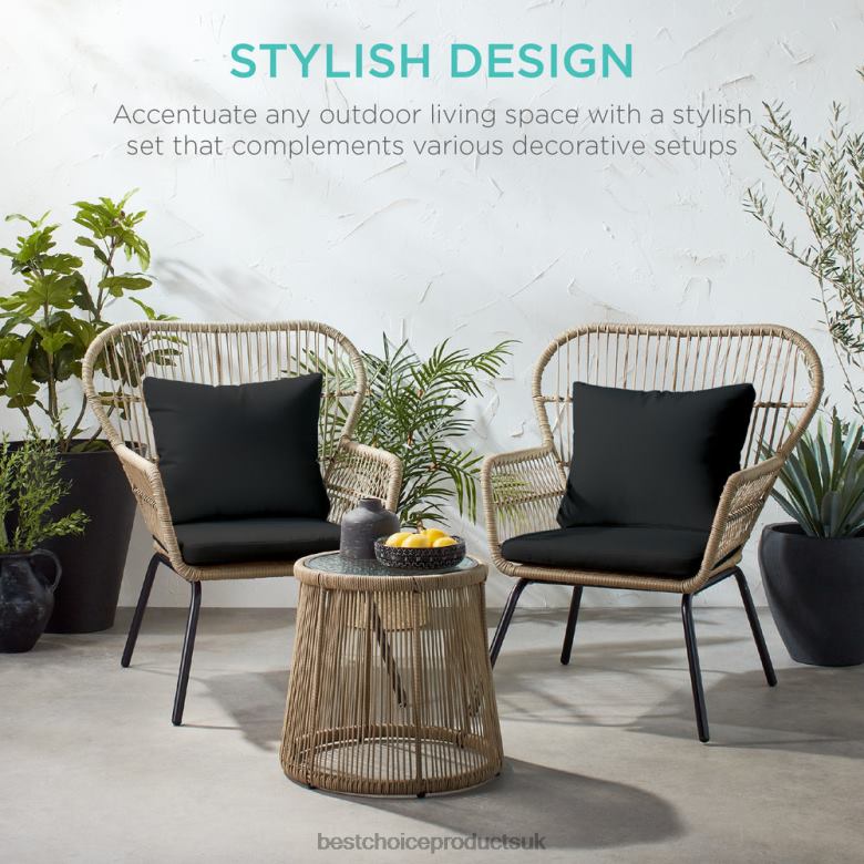 Outdoor Living | Best Choice Products3-Piece Patio Wicker Conversation Bistro Set w/ 2 Chairs, Glass Top Table N62R1352 Natural/Black