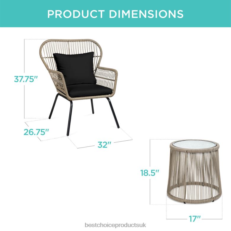 Outdoor Living | Best Choice Products3-Piece Patio Wicker Conversation Bistro Set w/ 2 Chairs, Glass Top Table N62R1352 Natural/Black