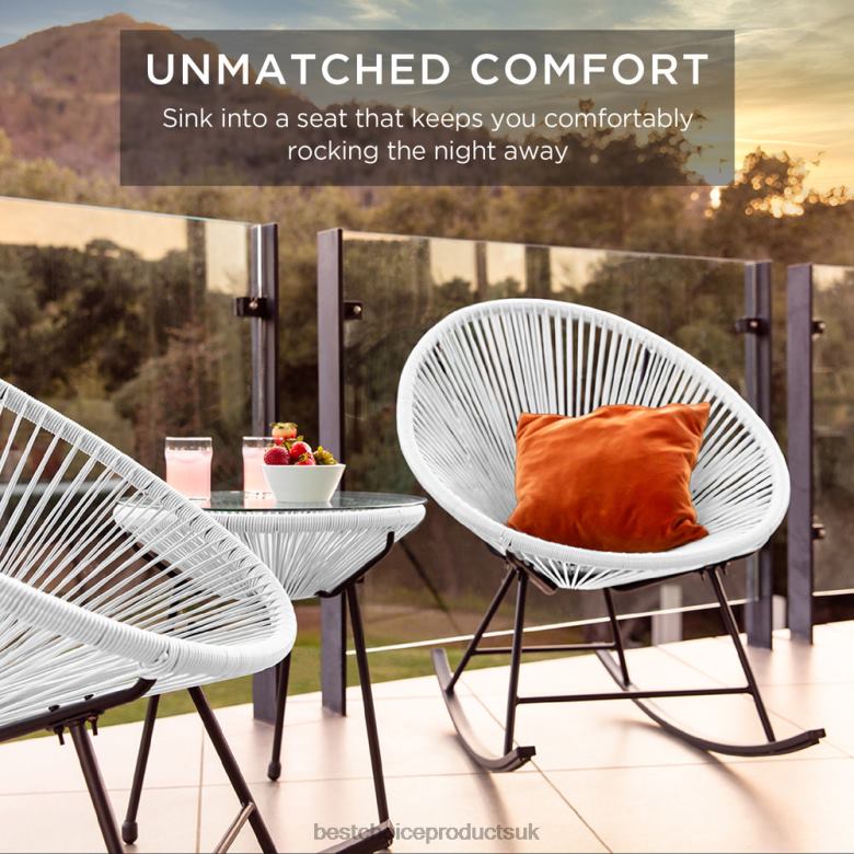 Outdoor Living | Best Choice Products3-Piece Patio Woven Rope Acapulco Rocking Chair Bistro Set N62R1418 White