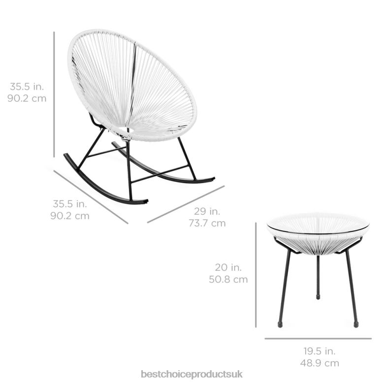 Outdoor Living | Best Choice Products3-Piece Patio Woven Rope Acapulco Rocking Chair Bistro Set N62R1418 White