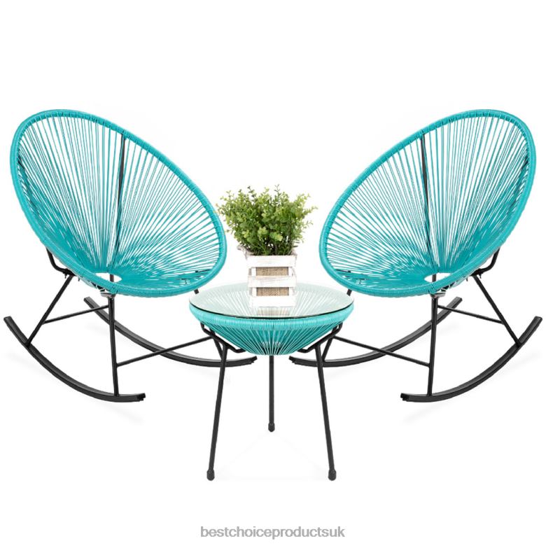 Outdoor Living | Best Choice Products3-Piece Patio Woven Rope Acapulco Rocking Chair Bistro Set N62R1419 Blue