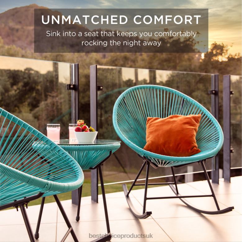 Outdoor Living | Best Choice Products3-Piece Patio Woven Rope Acapulco Rocking Chair Bistro Set N62R1419 Blue