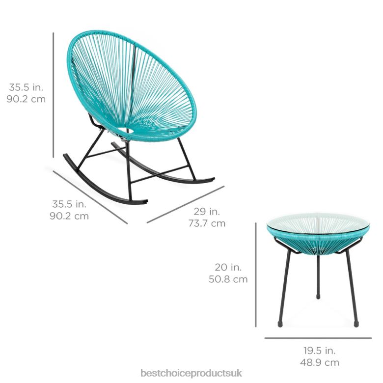 Outdoor Living | Best Choice Products3-Piece Patio Woven Rope Acapulco Rocking Chair Bistro Set N62R1419 Blue