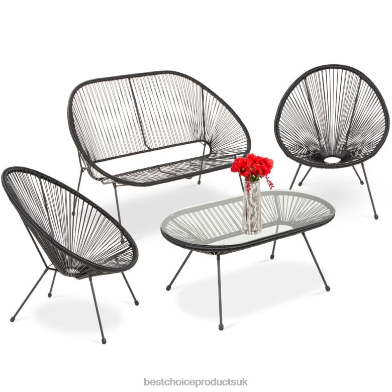 Outdoor Living | Best Choice Products4-Piece All-Weather Acapulco Conversation Set w/ Table, Loveseat N62R914 Black